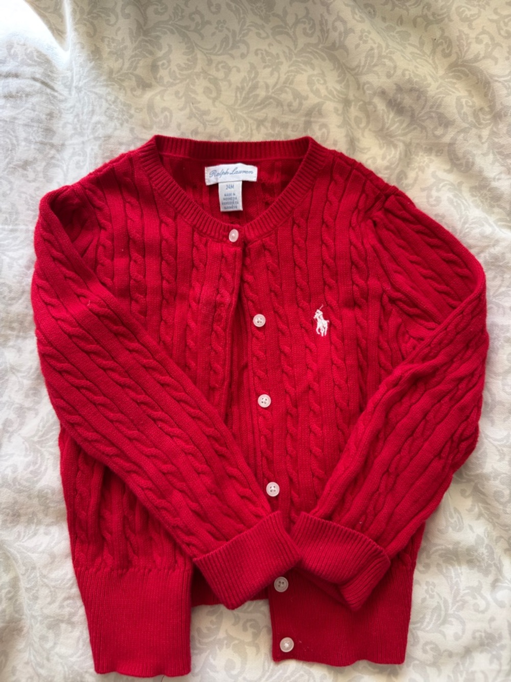 Ralph Lauren Red Cable Knit Cardigan - girls 24m